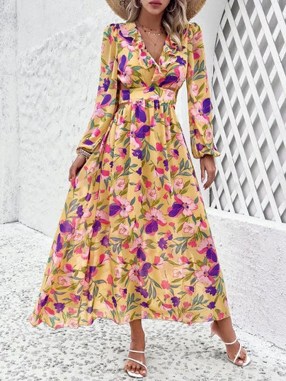 Women Ruffled Waist Printed Summer Dress -Guocali