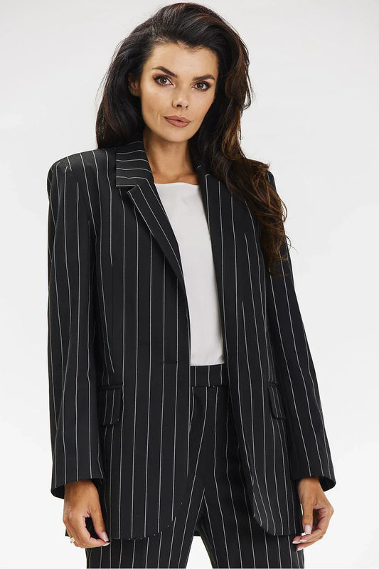 Women's Blazer - Lightweight - Button - Black -Guocali