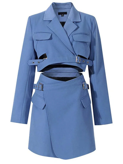 Women's Blazer - Lightweight - Wrap, Belted - Black -Guocali