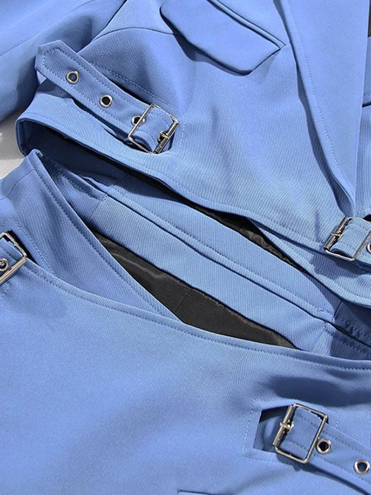 Women's Blazer - Lightweight - Wrap, Belted - Black -Guocali