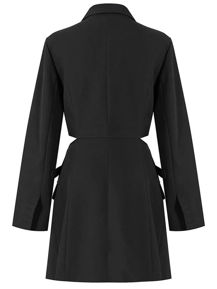 Women's Blazer - Lightweight - Wrap, Belted - Black -Guocali