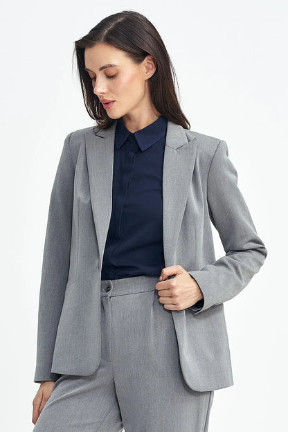 Women's Blazer - Stretchable - 1-Button - Gray -Guocali