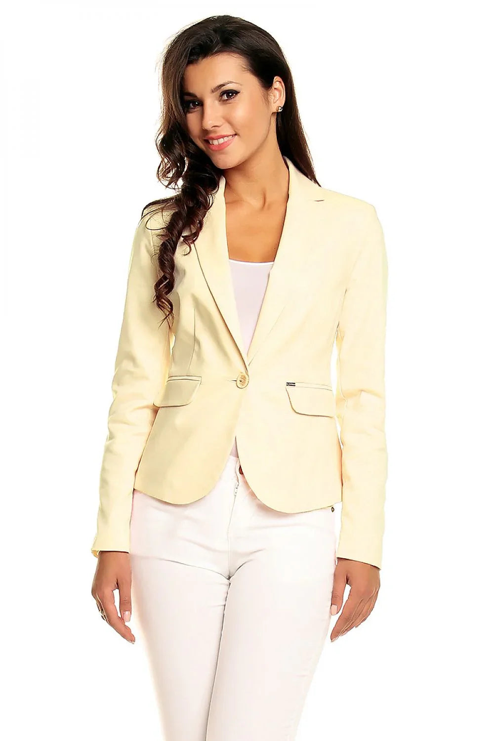 Women's Blazer - Stretchable - 1-Button - Yellow -Guocali