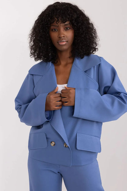 Women's Blazer - Stretchable - Double-Breasted - Blue -Guocali