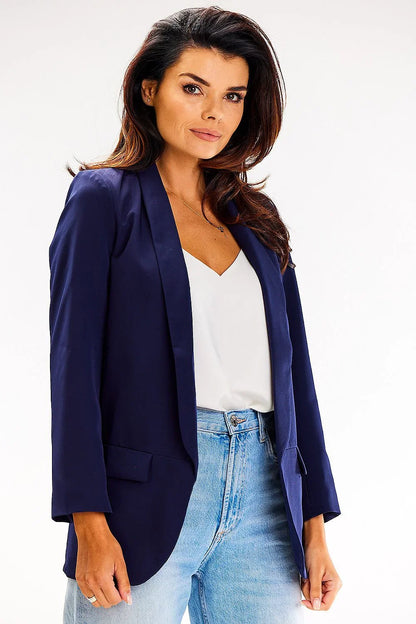 Women's Blazer - Stretchable - Slip-On - Navy -Guocali
