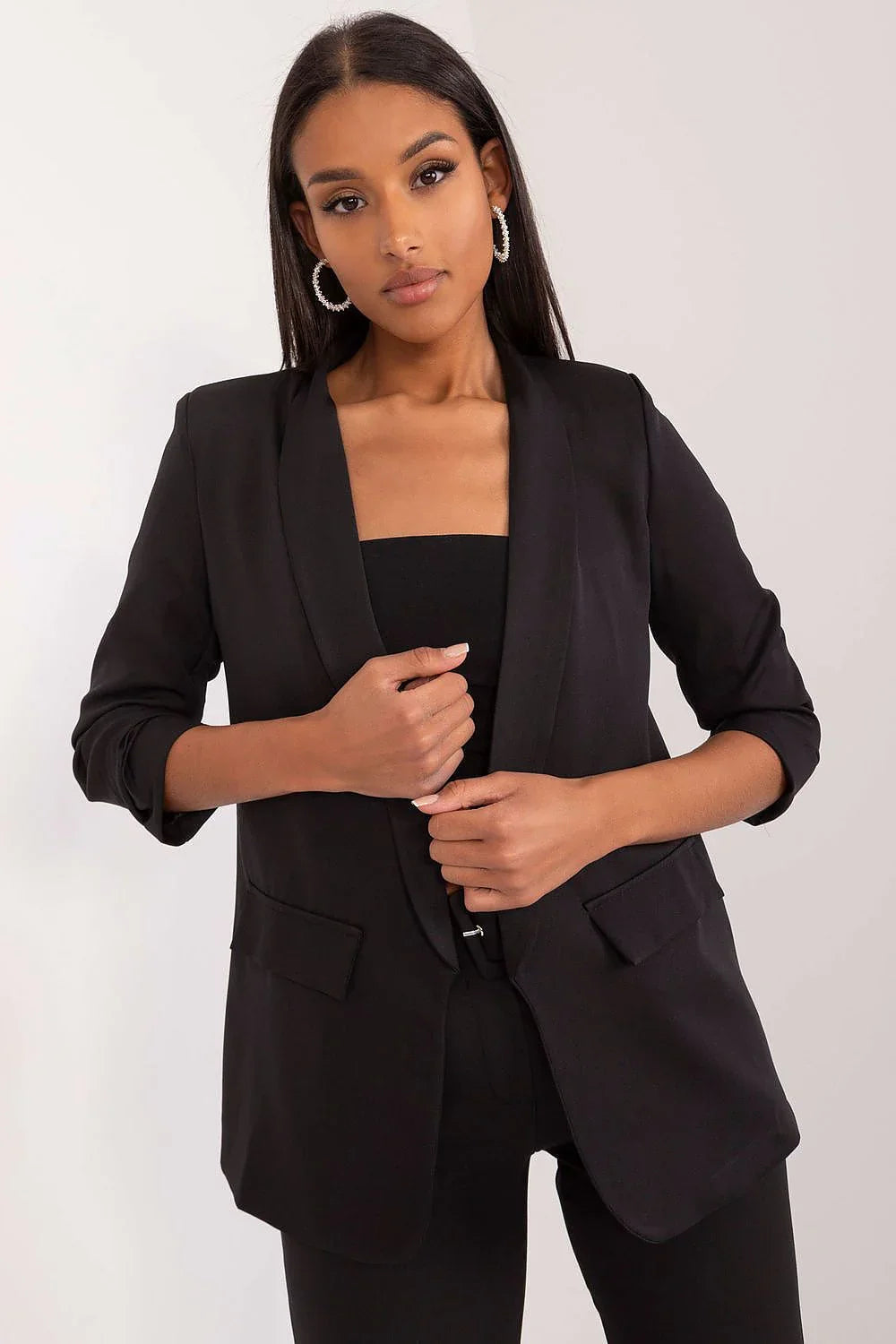 Women's Blazer - Wrinkle-Resistant - 1-Button - Black -Guocali