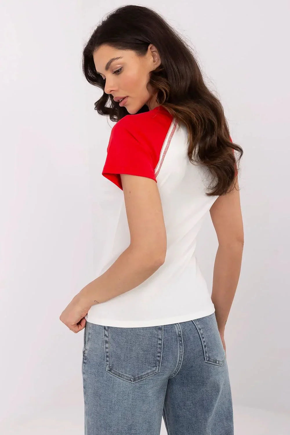 Women’s Crew-Neck Raglan T-Shirt – Stretchable - White, Red -Guocali