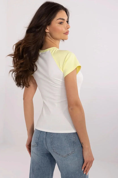Women’s Crew-Neck Short-Sleeves T-Shirt – Stretchable - White, Yellow -Guocali