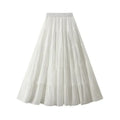 Women's High Waist Pleated Skirt - Elegant Midi Patchwork Mesh Skirt