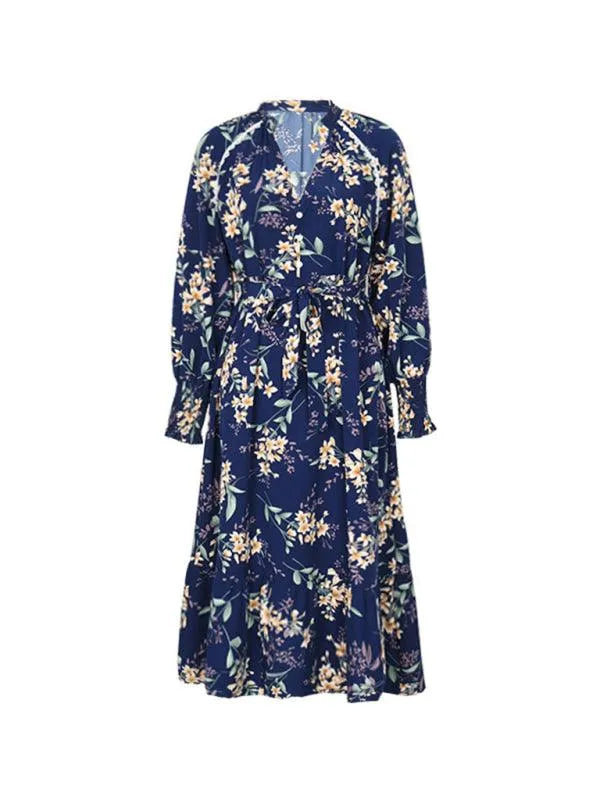 Women's Long Sleeve Floral Dress -Guocali