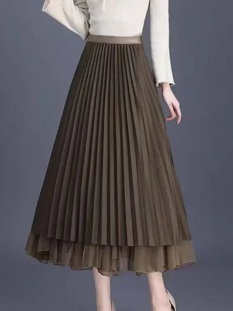 Women's Reversible Pleated Skirt - High Waist Midi Skirt for Work & Casual