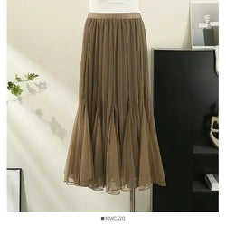 Women's Reversible Pleated Skirt - High Waist Midi Skirt for Work & Casual - Guocali