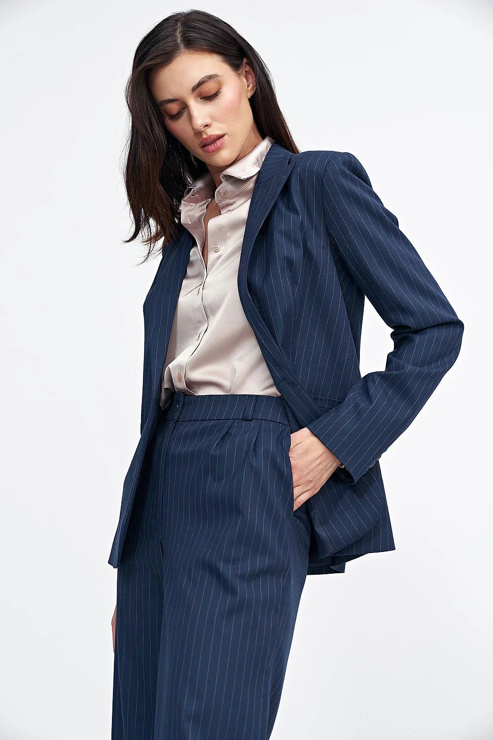 Women's Suit Jacket - Stretchable - 1-Button Blazer - Navy
