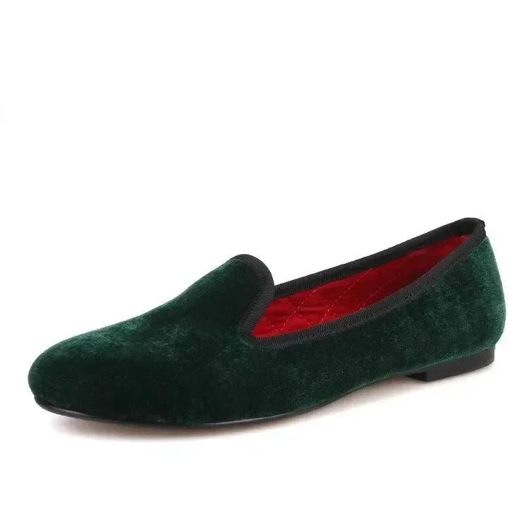 Women's Velvet Loafers Red Insoles -Guocali