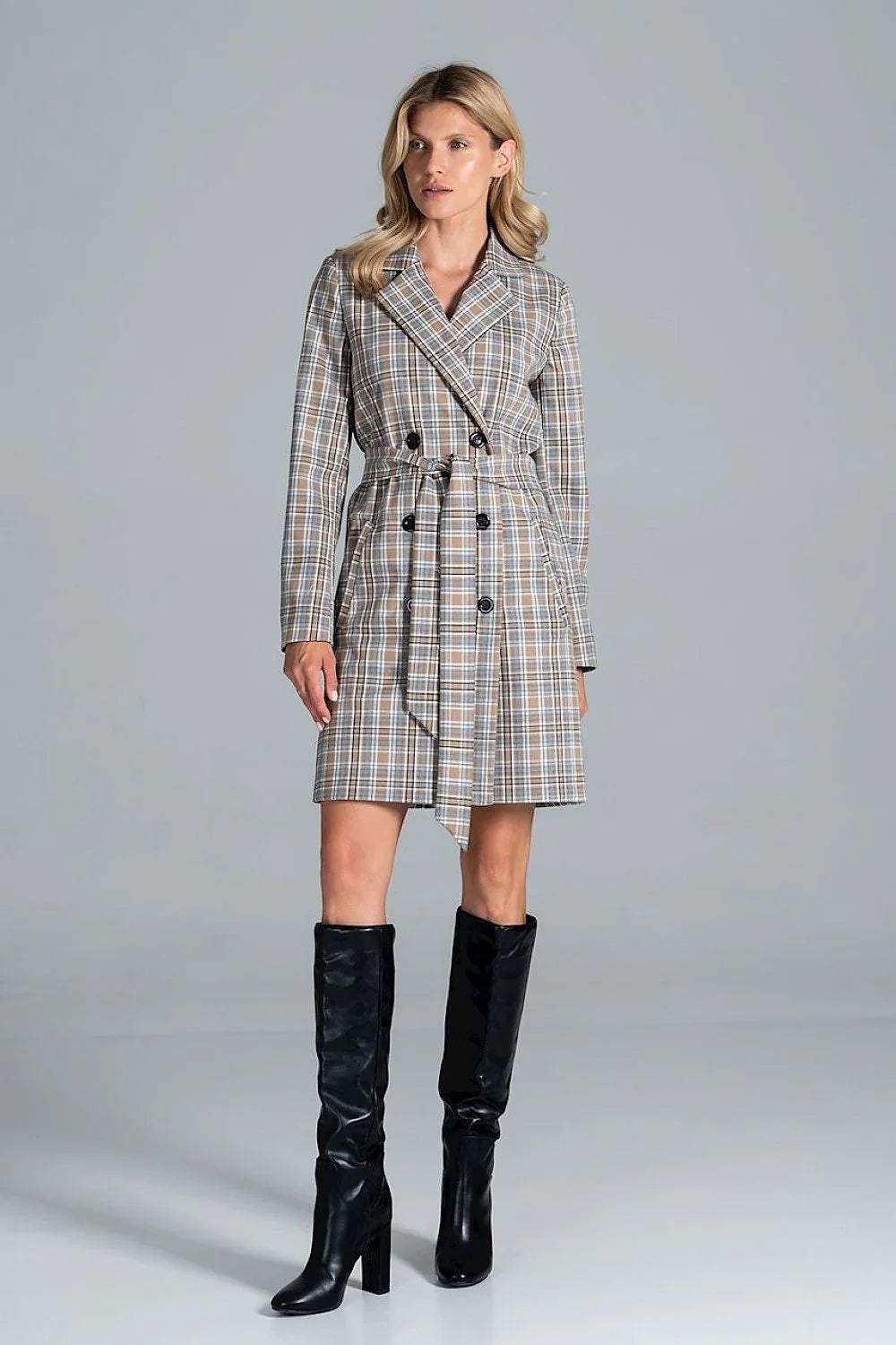 Women's Wool Coat, Wrap Coat - With Pockets Chic, Elegant, Professional, Grey