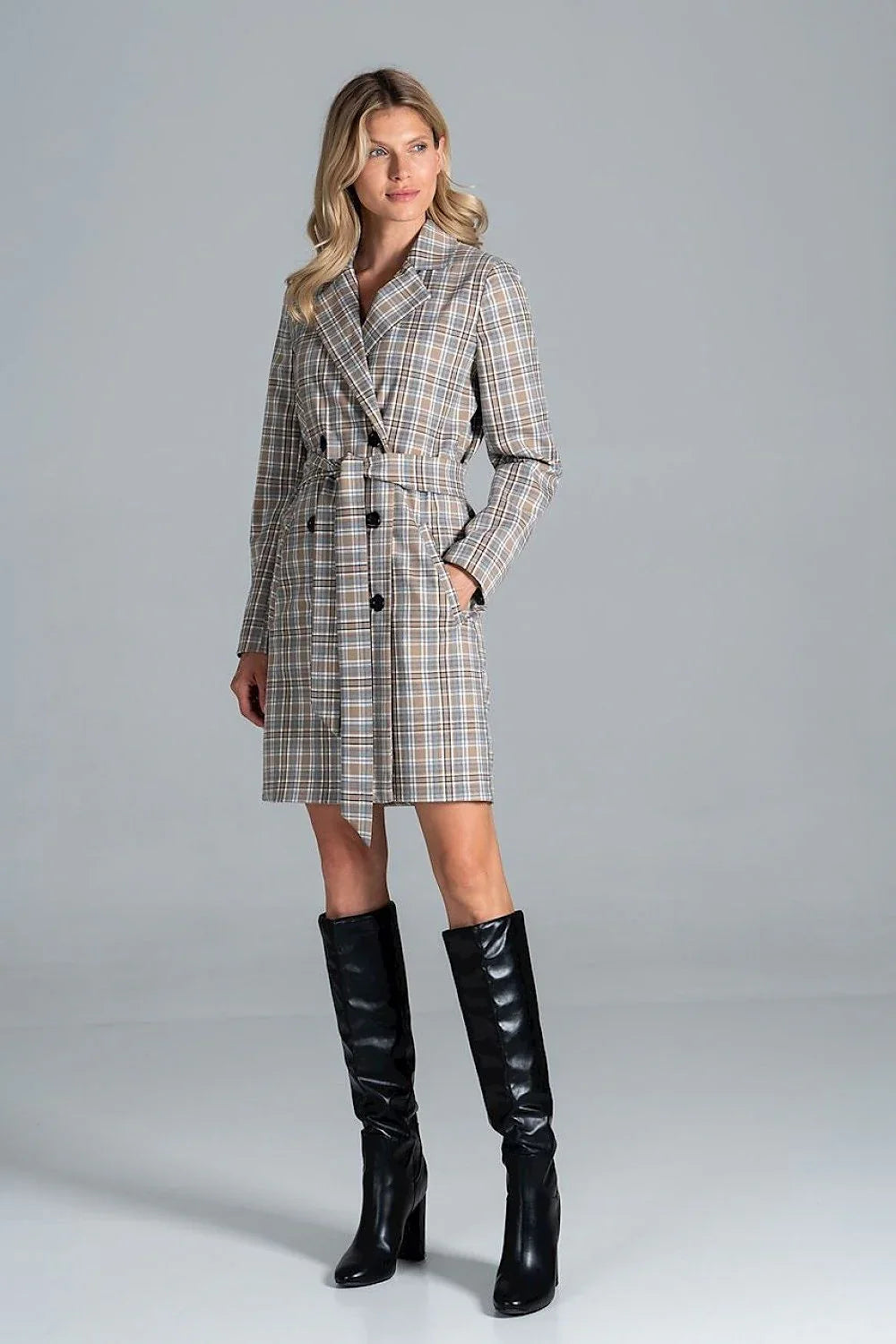 Women's Wool Coat, Wrap Coat - With Pockets Chic, Elegant, Professional, Grey