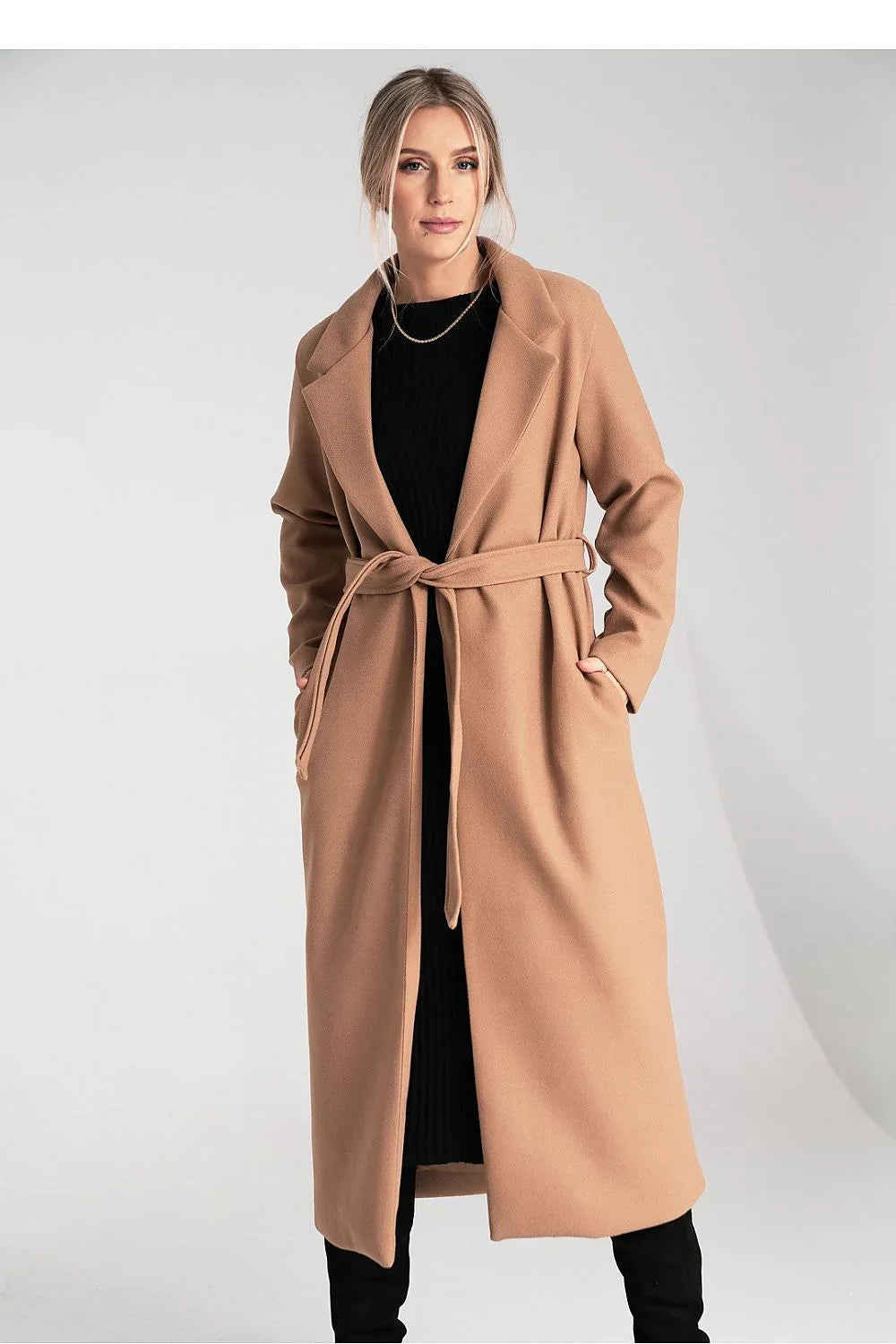 Women's Wrap Coat - With Pockets Chic, Minimalist, Elegant