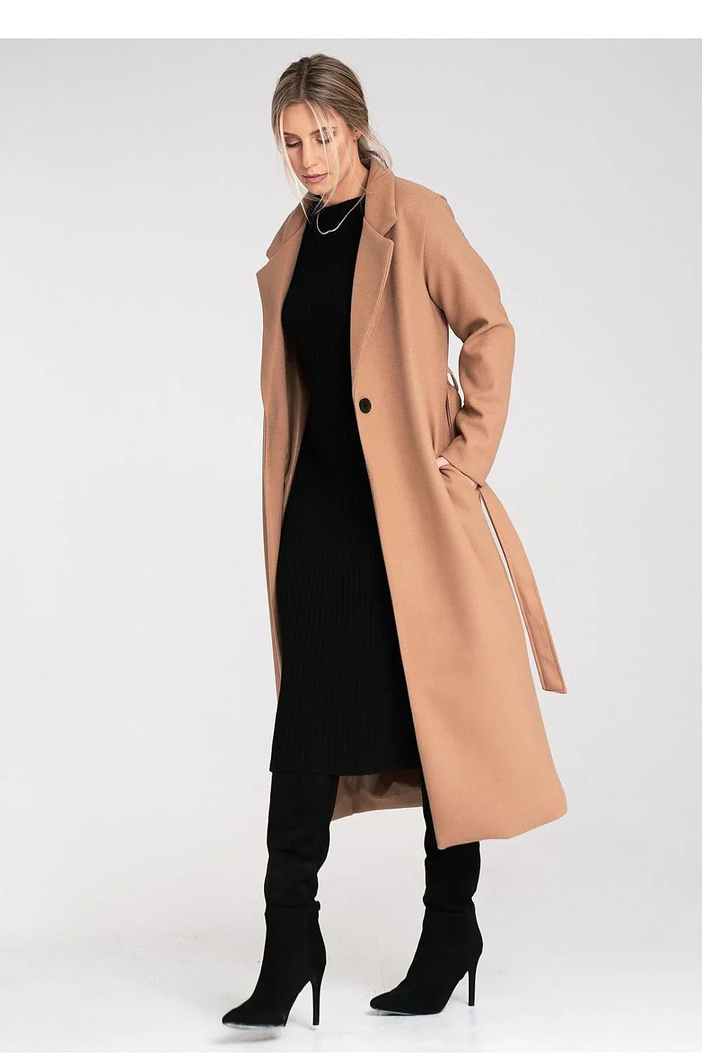Women's Wrap Coat - With Pockets Chic, Minimalist, Elegant
