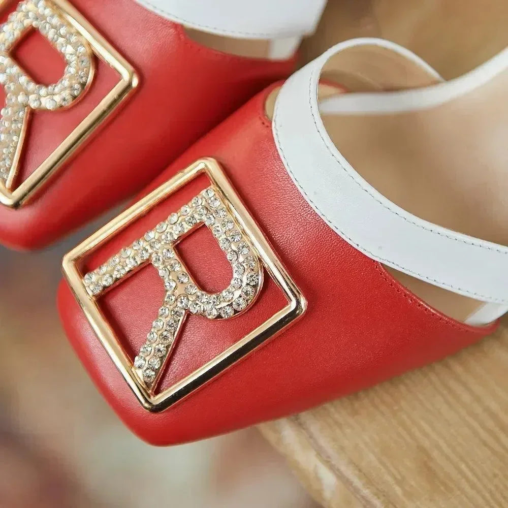 Women Sandals - Block Heels - Leather