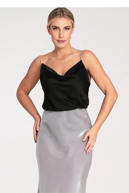 Women Satin Top – Cowl-Neck Camisole Top -Guocali
