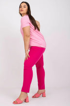 Women Scoop-Neck Short-Sleeves T-Shirt – Stretchable - Pink -Guocali