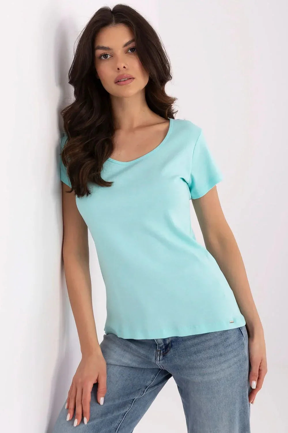 Women Scoop-Neck Short-Sleeves T-Shirt – Stretchable - Blue -Guocali