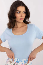 Women Scoop-Neck Short-Sleeves T-Shirt – Stretchable - Blue -Guocali