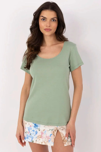 Women Scoop-Neck Short-Sleeves T-Shirt – Stretchable - Green -Guocali