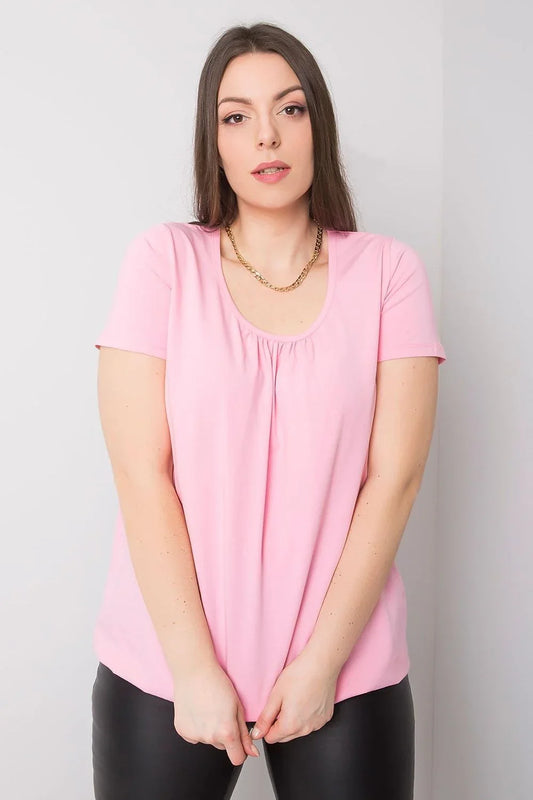 Women Scoop-Neck Short-Sleeves T-Shirt – Stretchable - Pink -Guocali