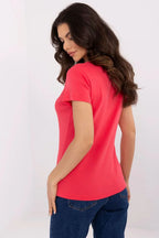 Women Scoop-Neck Short-Sleeves T-Shirt – Stretchable - Pink -Guocali