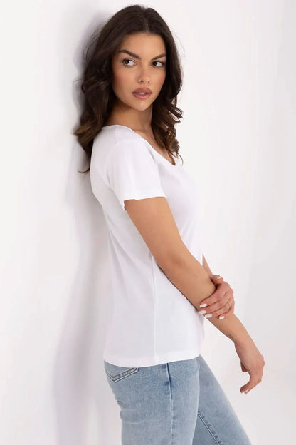 Women Scoop-Neck Short-Sleeves T-Shirt – Stretchable - White -Guocali