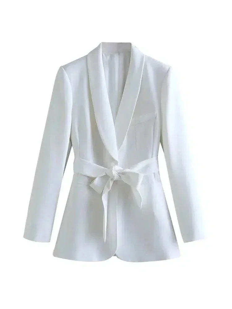 Women Suit Jacket - Lightweight - Beltted, Tie, Wrap, Rose Red