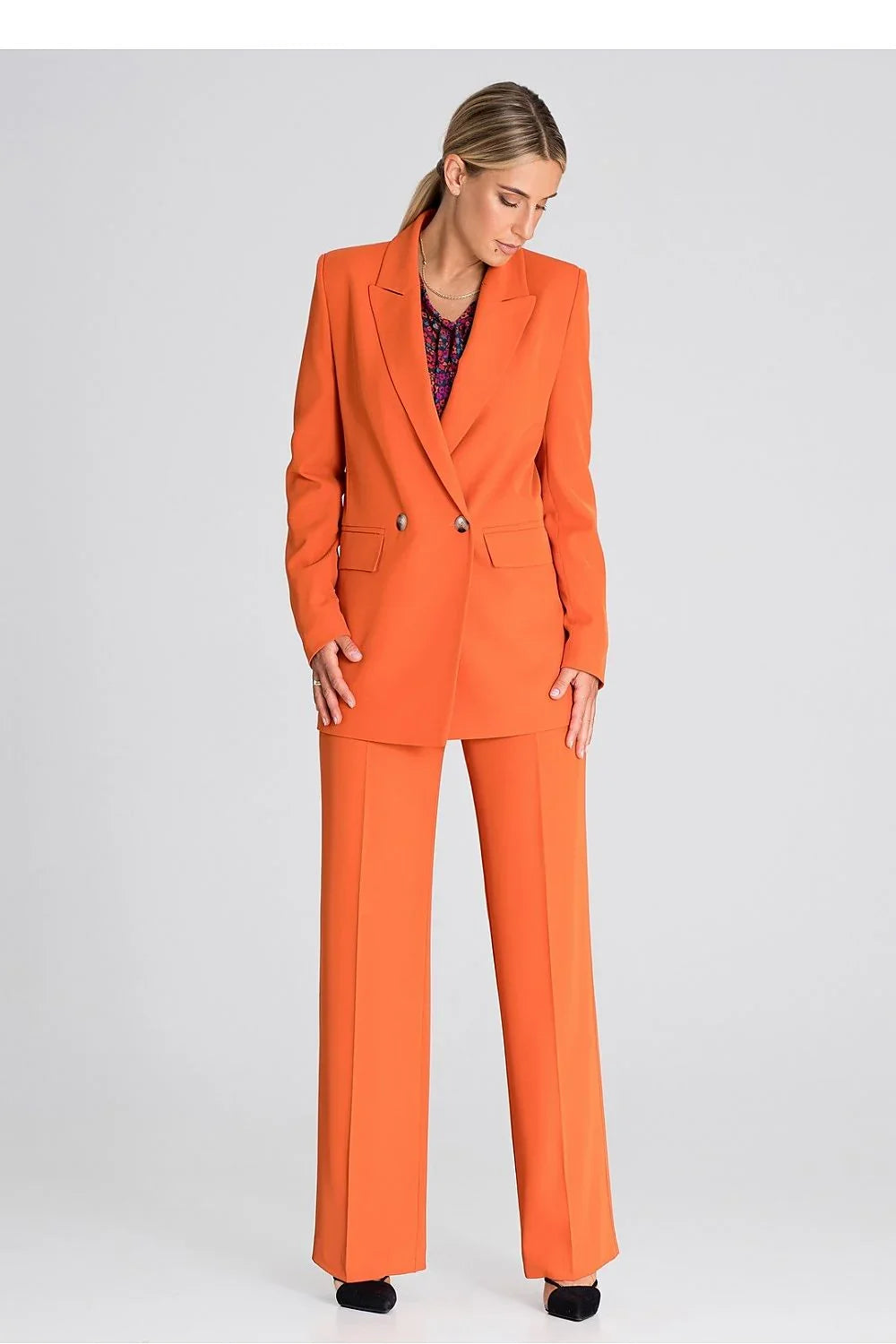 Women Suit Jacket - Lightweight - Double-Breasted - Orange