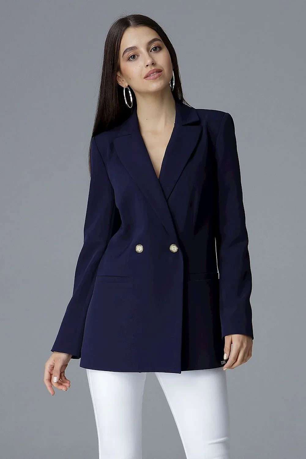 Women Suit Jacket - Stretchable - Double-Breasted - Navy, Blue