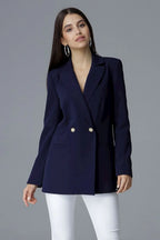 Women Suit Jacket - Stretchable - Double-Breasted - Navy, Blue