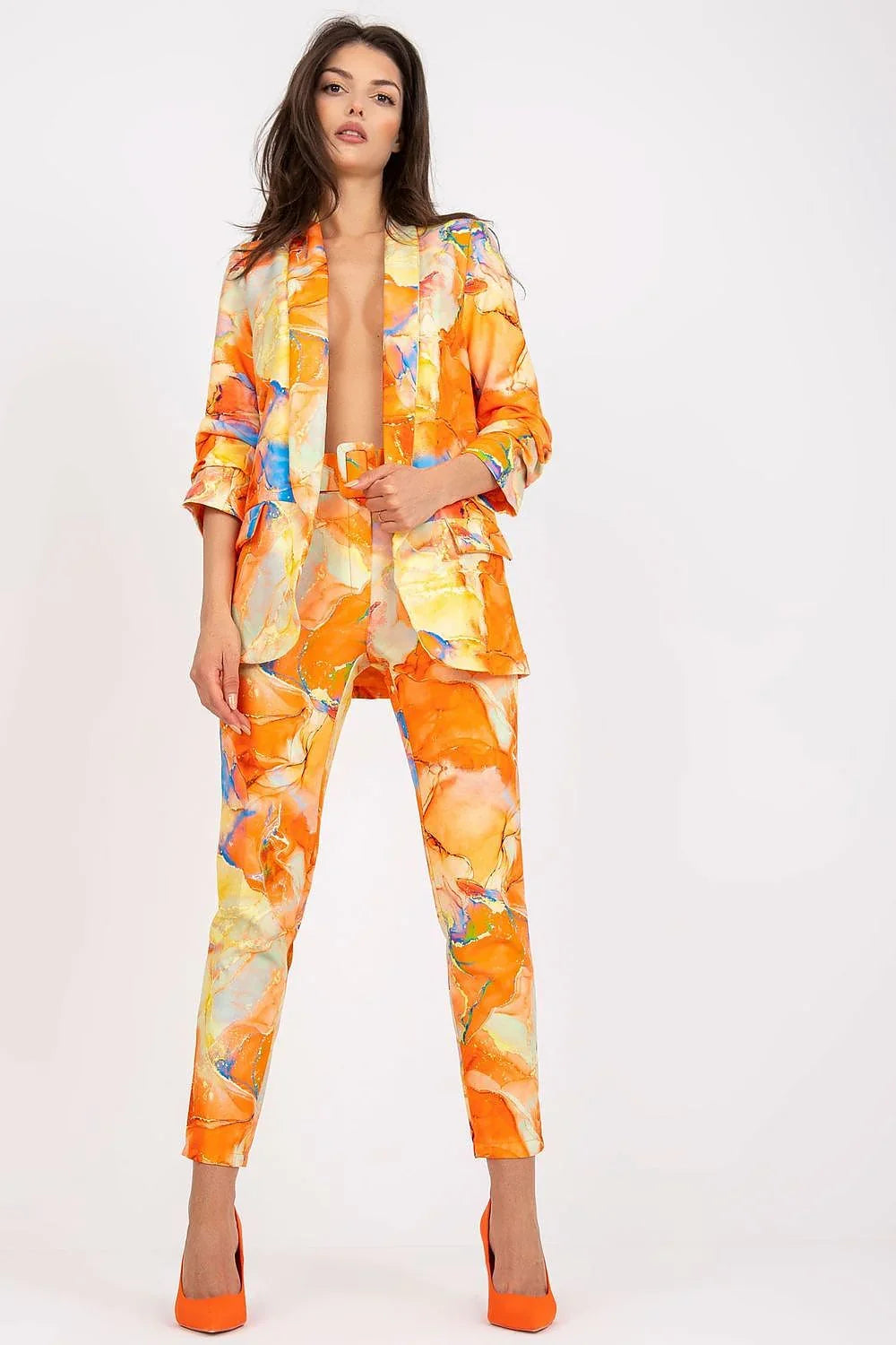Women Suit Jacket - Stretchable - Slip-On - Orange, Multicolor