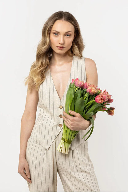 Women Suit Vest - Breathable - Sleeveless Beige -Guocali