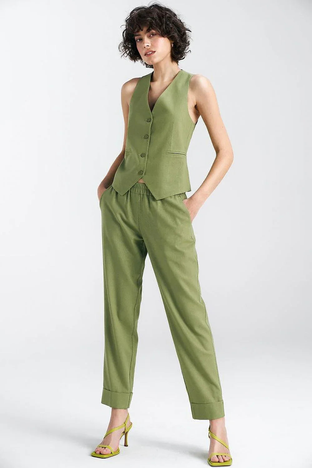 Women Suit Vest - Lightweight - Sleeveless Green -Guocali