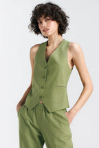 Women Suit Vest - Lightweight - Sleeveless Green -Guocali
