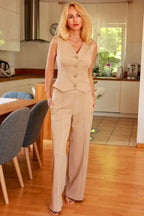Women Suit Vest - Stretchable - Sleeveless Beige -Guocali