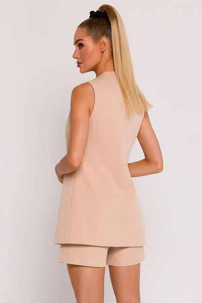 Women Suit Vest - Stretchable - Sleeveless Beige -Guocali