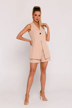 Women Suit Vest - Stretchable - Sleeveless Beige -Guocali