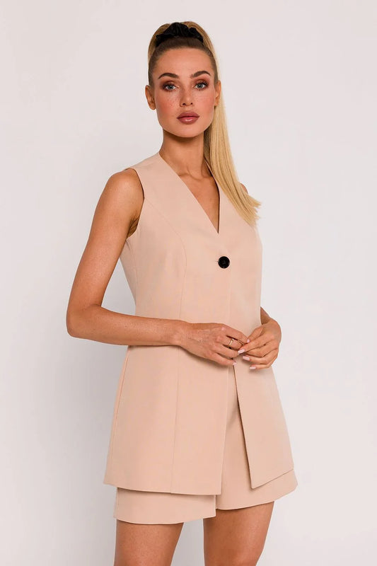 Women Suit Vest - Stretchable - Sleeveless Beige -Guocali