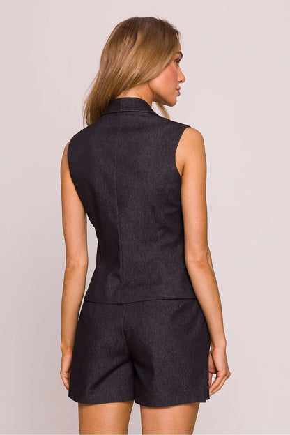 Women Suit Vest - Stretchable - Sleeveless Black -Guocali