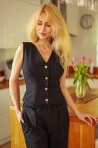 Women Suit Vest - Stretchable - Sleeveless Black -Guocali