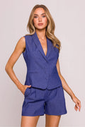 Women Suit Vest - Stretchable - Sleeveless Blue -Guocali
