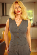 Women Suit Vest - Stretchable - Sleeveless Gray -Guocali