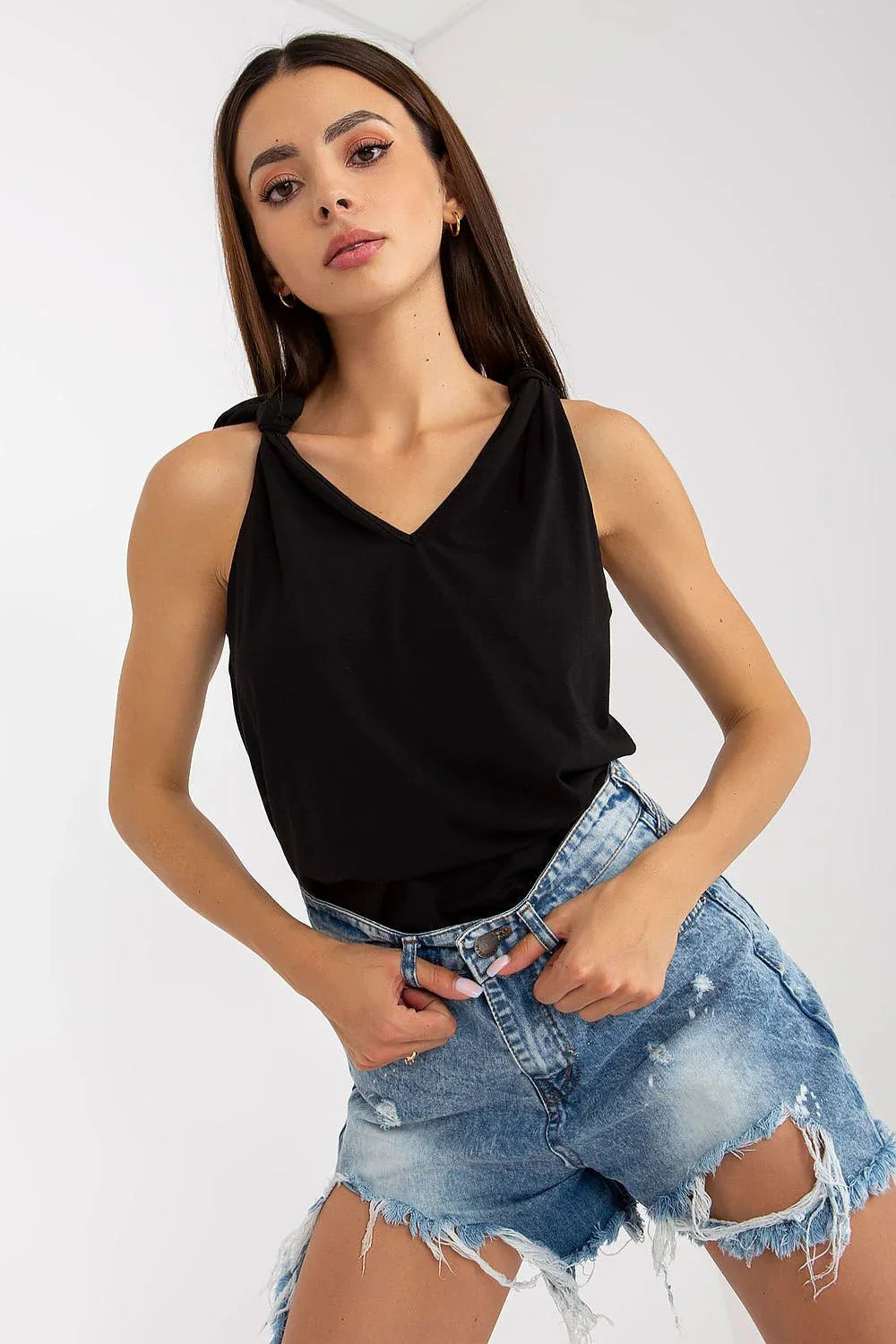 Women Tie-front Top – V-Neck Tie-Front Top -Guocali