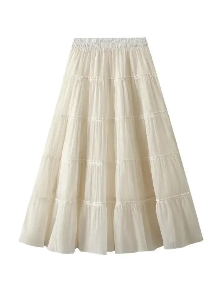 Women Tiered Skirt A-Line - High Waist Midi Women Skirt
