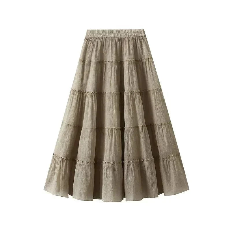 Women Tiered Skirt A-Line - High Waist Midi Women Skirt